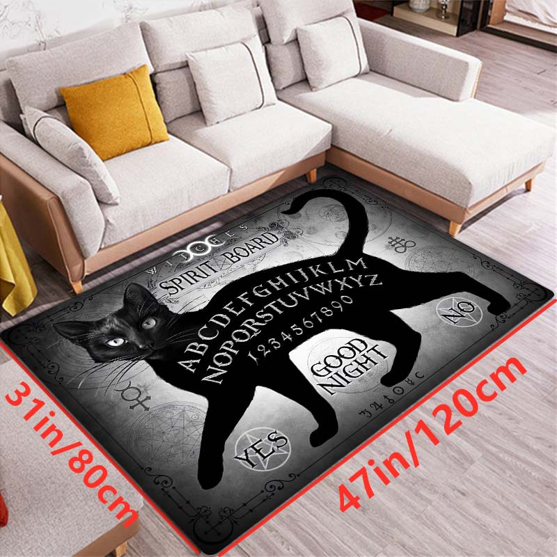 Gothic black cat area rug Halloween rug