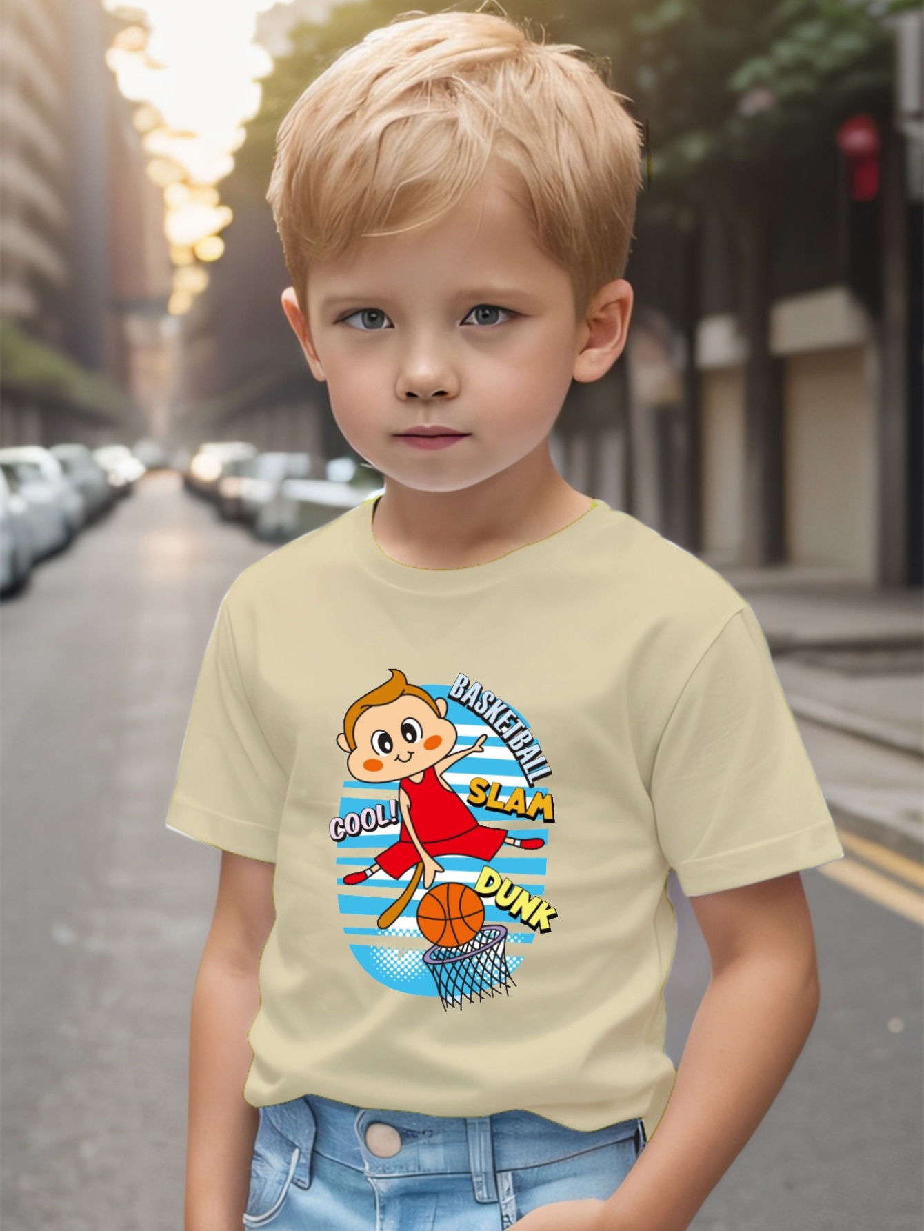 Kids Boys Cartoon Printed Short Sleeve T-shirt Tops Basic Summer