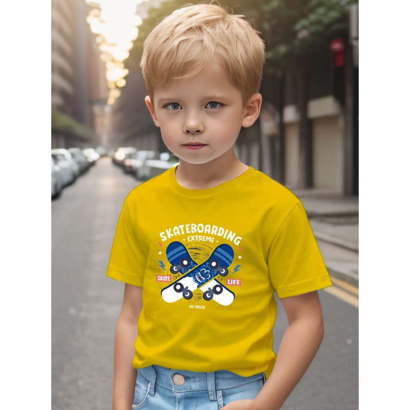 Trendy Skateboard Print T Shirt Tees Kids Boys Casual Short - Temu