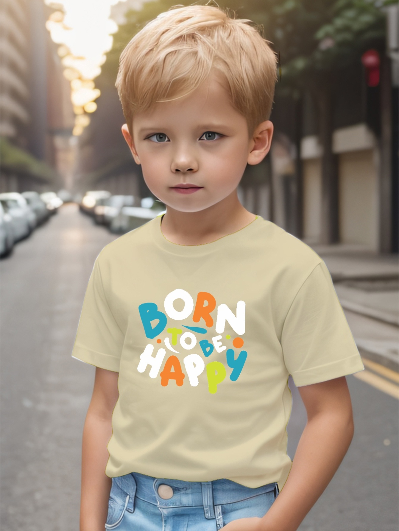 Born Happy Letter Print T Shirt Tees Kids Boys Casual Short - Temu Australia