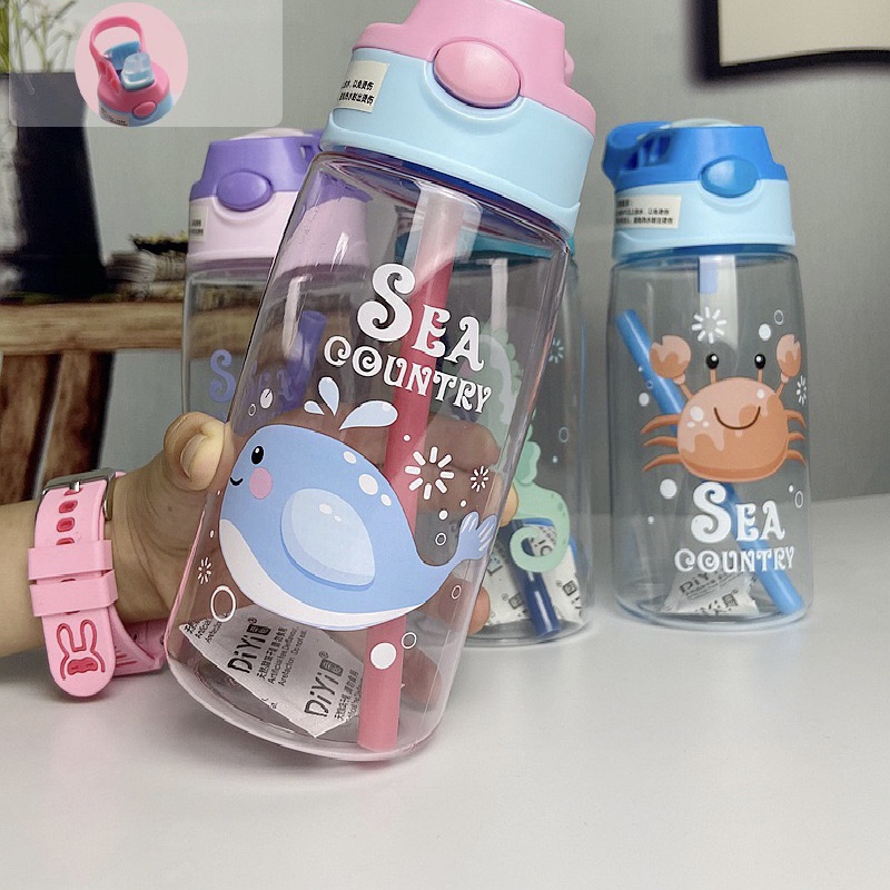 480ML Kids Sippy Cup Cartoon Water Bottles With Straws And Lids Spill Proof  Portable Toddlers Beverage Cups For Kids Drinkware