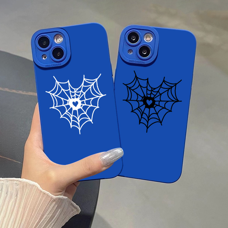 

2pcs Heart & Spider Web Graphic Silicone Phone Case For Iphone 11 14 13 12 Pro Max Xr Xs 7 8 6 Plus Mini Luxury Matte Original Blue Shockproof Soft Cover Cases