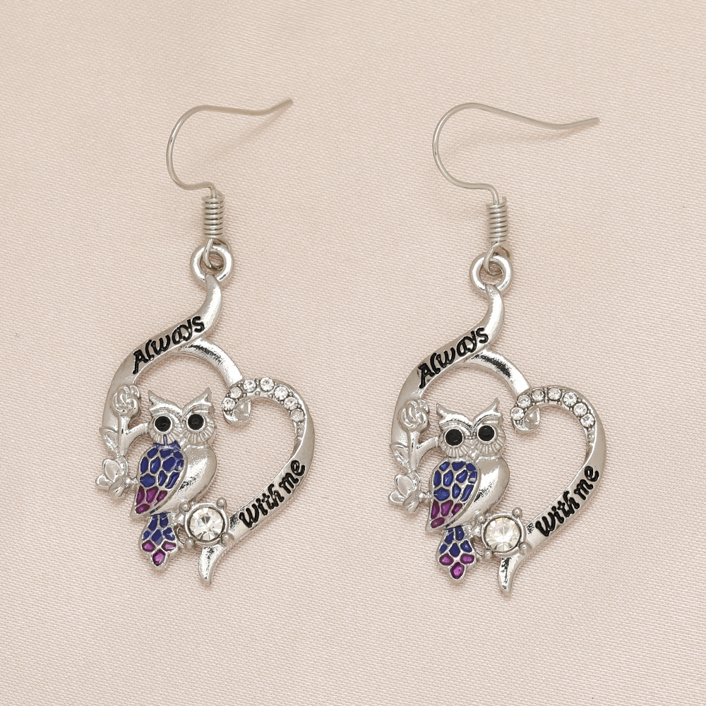 fashion exquisite purple owl decor heart shaped earrings for girls birthday christmas gift for kids 3