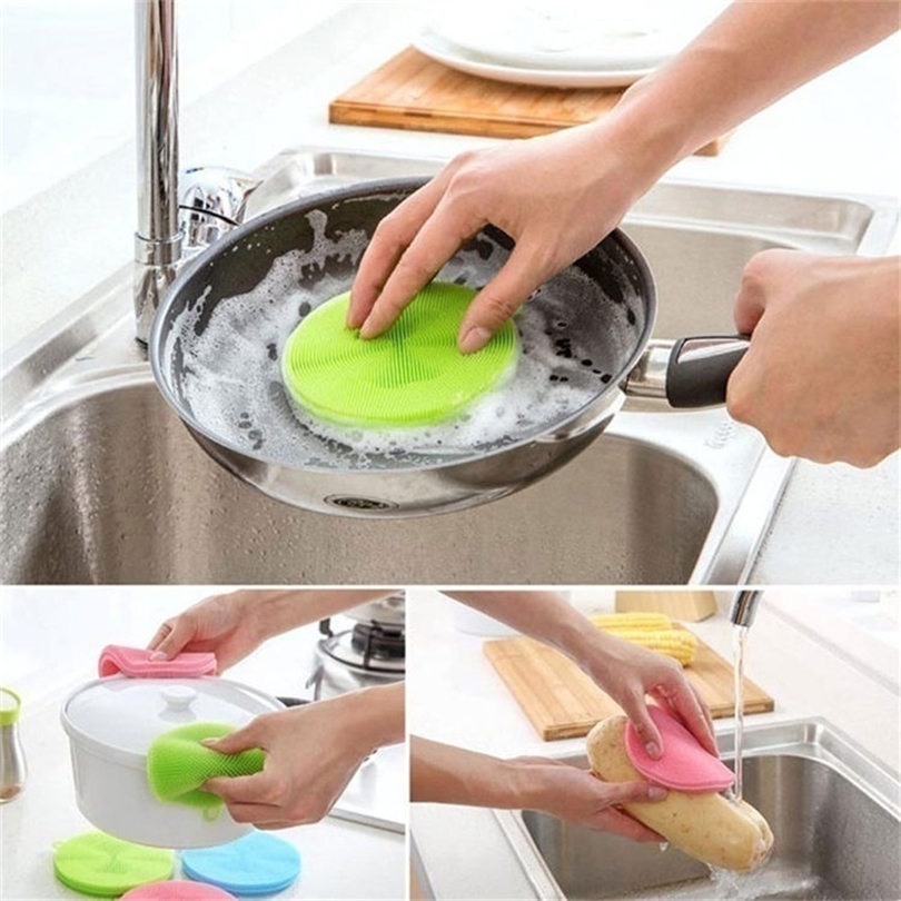 Silicone Wash Dish Brush Multipurpose Antibacterial Cleaning Kitchen Tool  Scrubber New