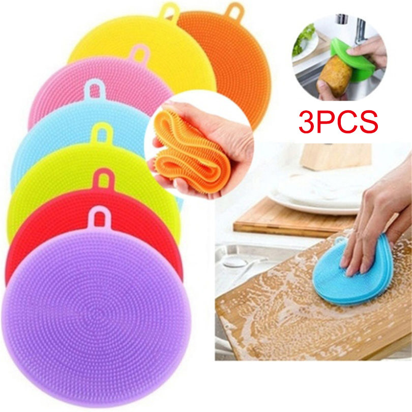 Multifunctional Silicone Dish Washing Brush Pot Pan Sponge Scrubber  Silicone Scouring Pad Wash Brushes Kitchen Cleaning