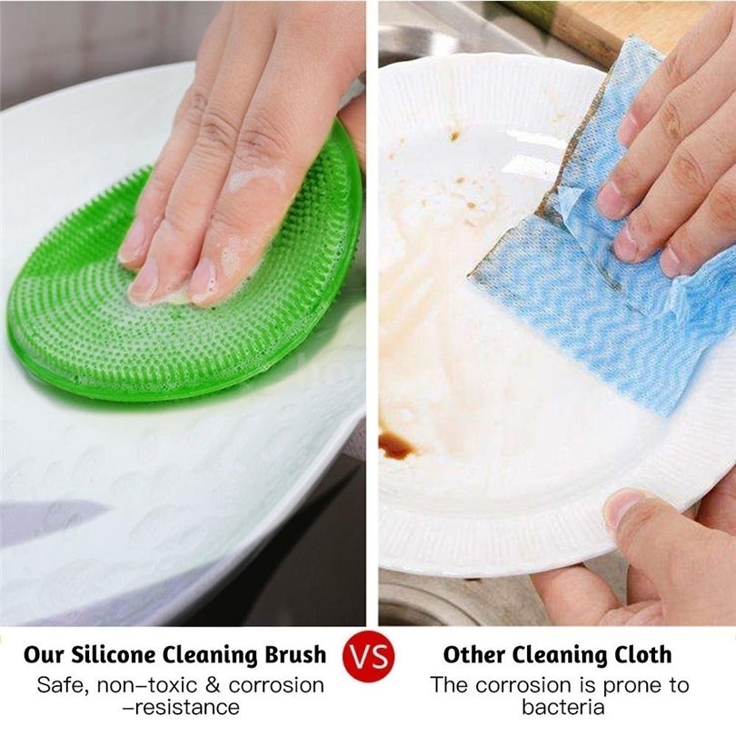 3Pcs Silicone Dish Washing Kitchen Accessories Brush Bowl Pot Pan Wash  Cleaning Brushes Cooking Tool Cleaner Sponges Scouring