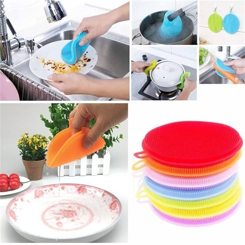 3Pcs Silicone Dish Washing Kitchen Accessories Brush Bowl Pot Pan Wash  Cleaning Brushes Cooking Tool Cleaner Sponges Scouring