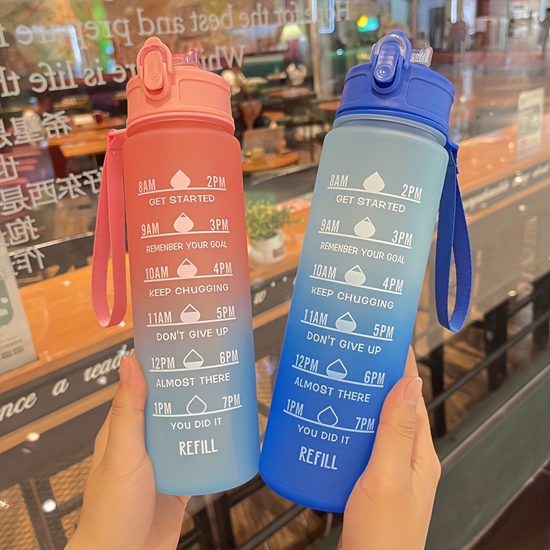 32oz/900mL Motivational Water Bottle With Straw & Time Marker; Daily W in  2023