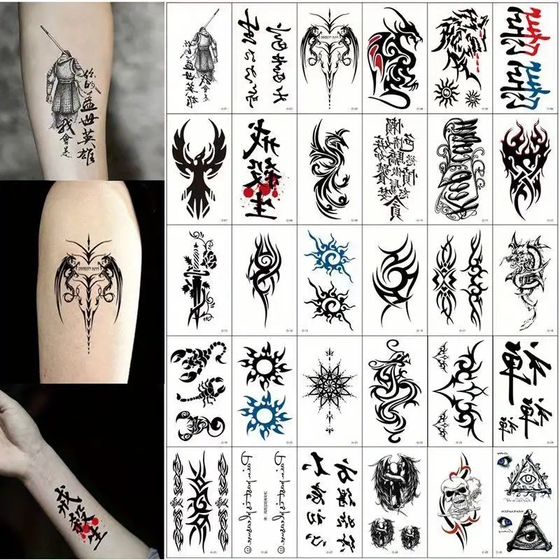 

30 Sheets Waterproof & Long-lasting Chinese Character Temporary Tattoo Stickers For Adults