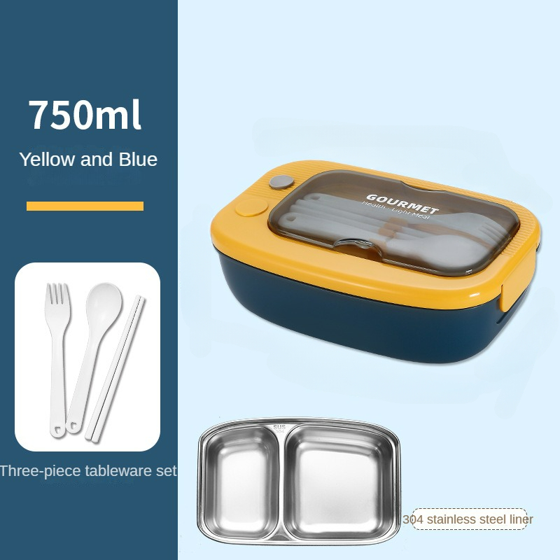 1pc Portable Round 304 Stainless Steel Lunch Box With Utensils