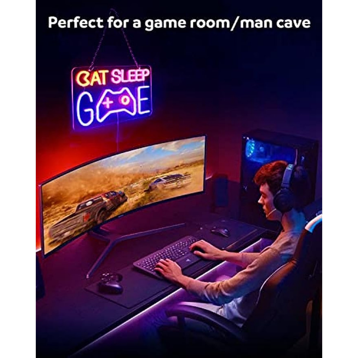  Game Neon Sign, EAT SLEEP GAME Wall Decor Glow at