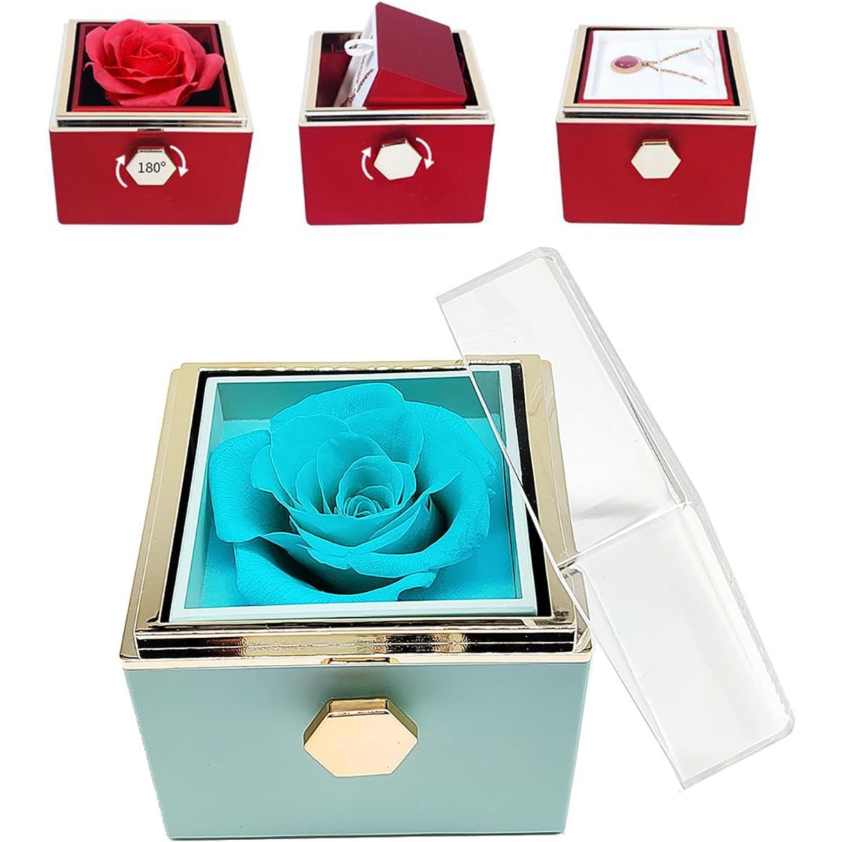 Buy wholesale White Eternal Rose in Box Blue Jewelery Box, Open