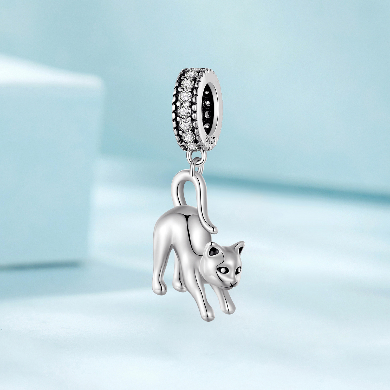 1Pc Fashionable Real 925 Sterling Silver Cute Cat Charm Bead for