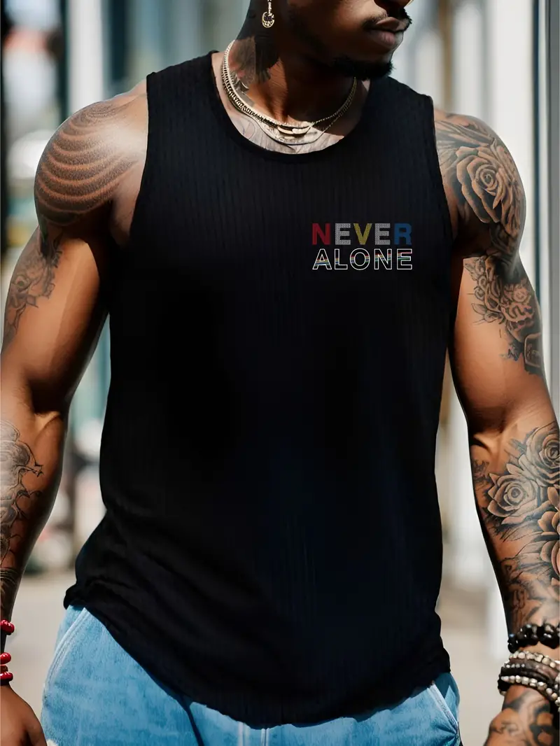never Alone' Print Men's A Shirts Casual Breathable Comfy - Temu