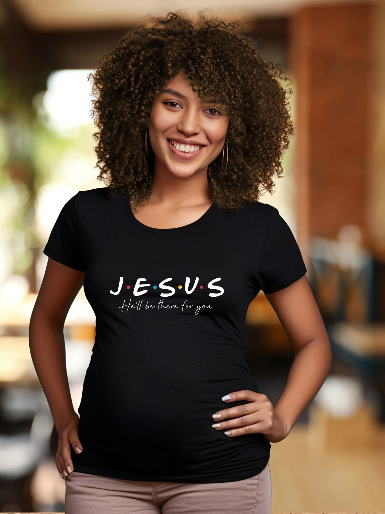 Women's Maternity Jesus Print Active T-Shirt