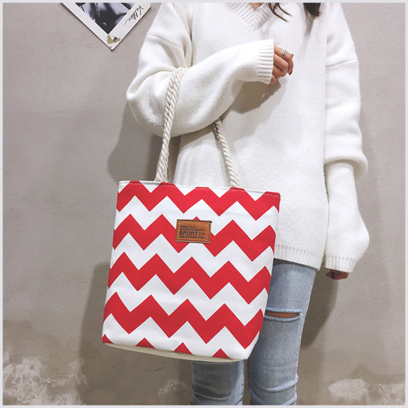 Simple Striped Pattern Canvas Bag, Lightweight All-match Shoulder Leisure  Handbag, Vacation Rope Handle Bag - Temu