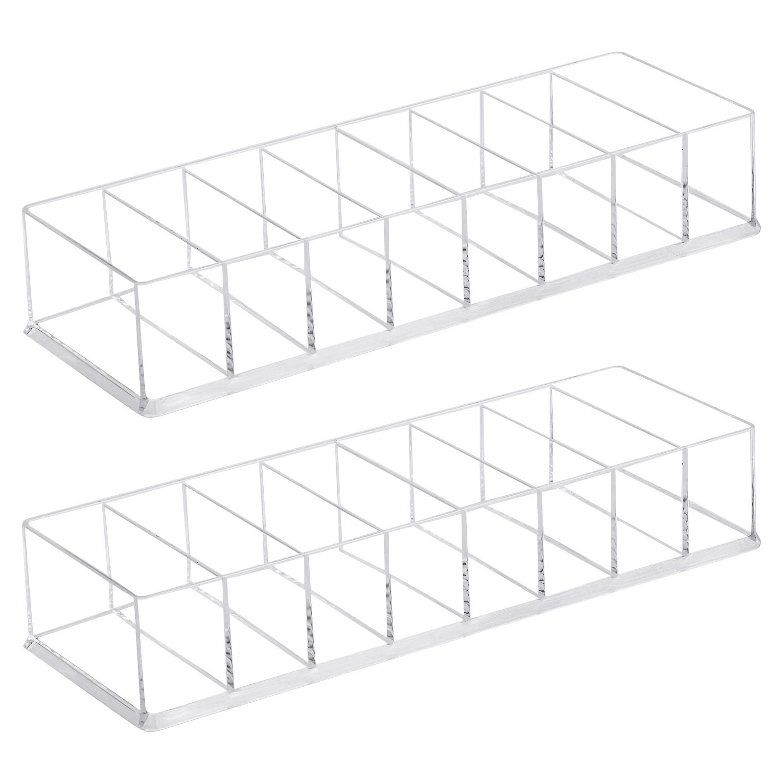 

2pcs Make Up Organizer Cosmetic Lipstick Storage Organiser Clear Nail Polish Container Makeup Holder Display Transparent Dressing Table Box 8 Grids Beauty Case For Bathroom Bedroom (7.5 * 2.7cm/grid)
