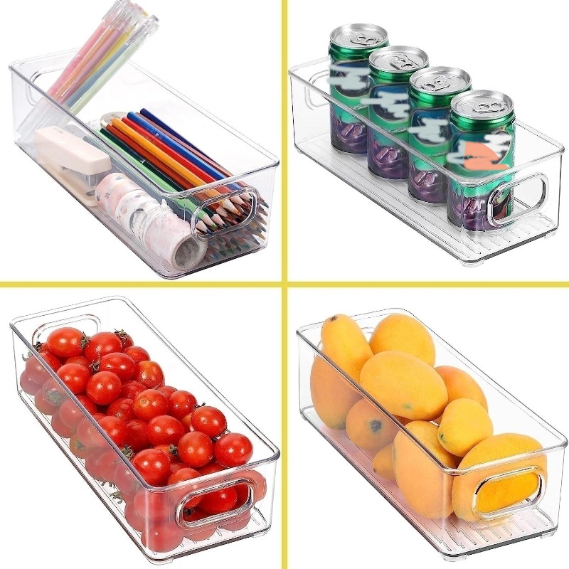 Clear Storage Bins with Handles Stackable Fridge Freezer Pantry