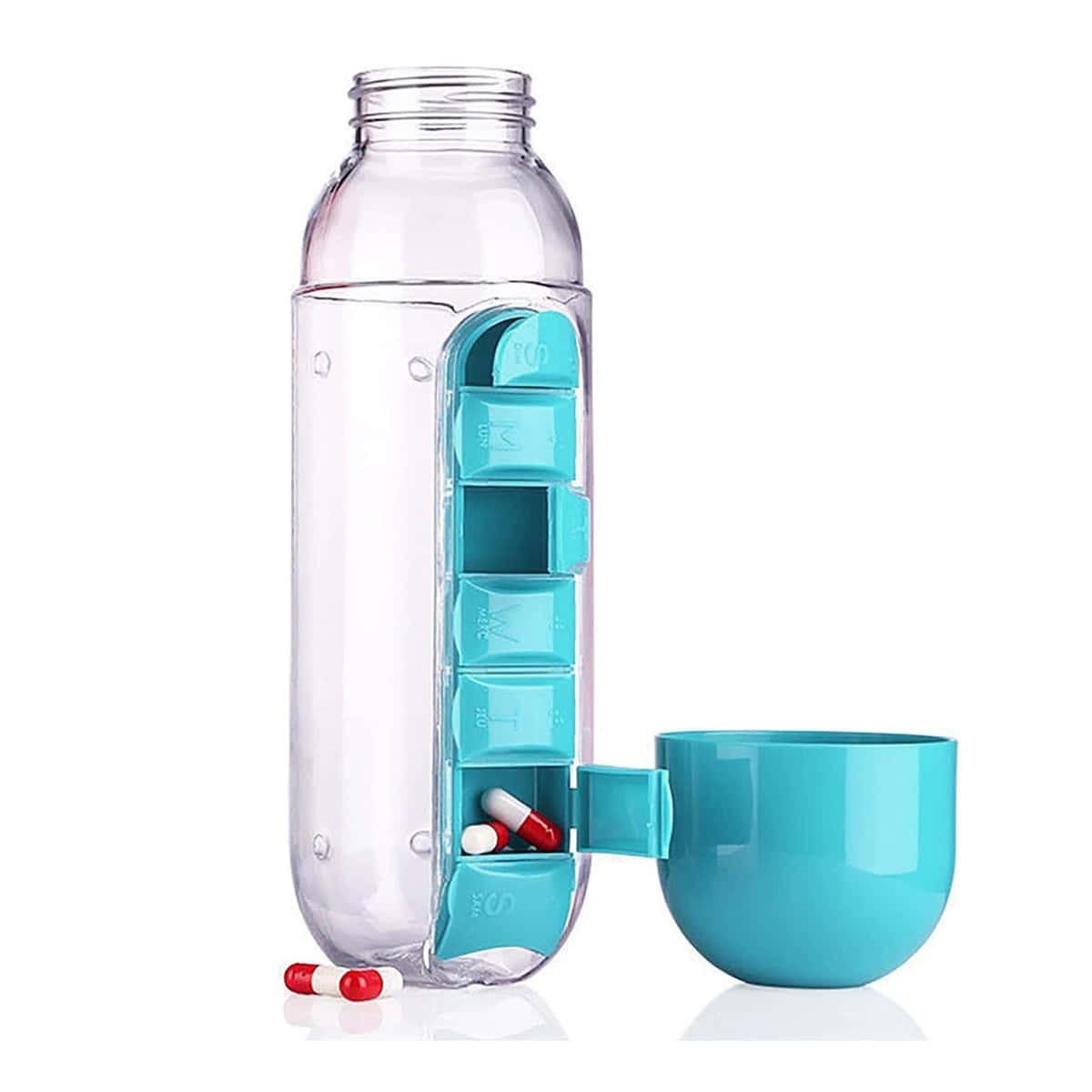 1pc Creative Water Bottle With 7-day Pill Box 2-in-1 Portable Bottle For Outdoor23*7.5cm/9.06*2.95inch