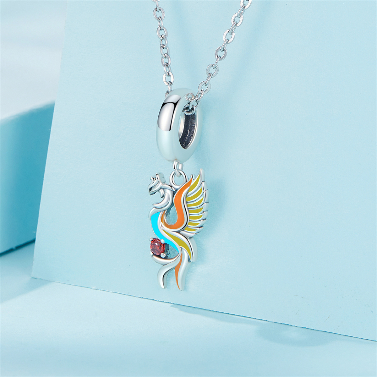 Rainbow Mystical Fire Topaz 925 Sterling Silver Charms Phoenix Pendant  Necklace