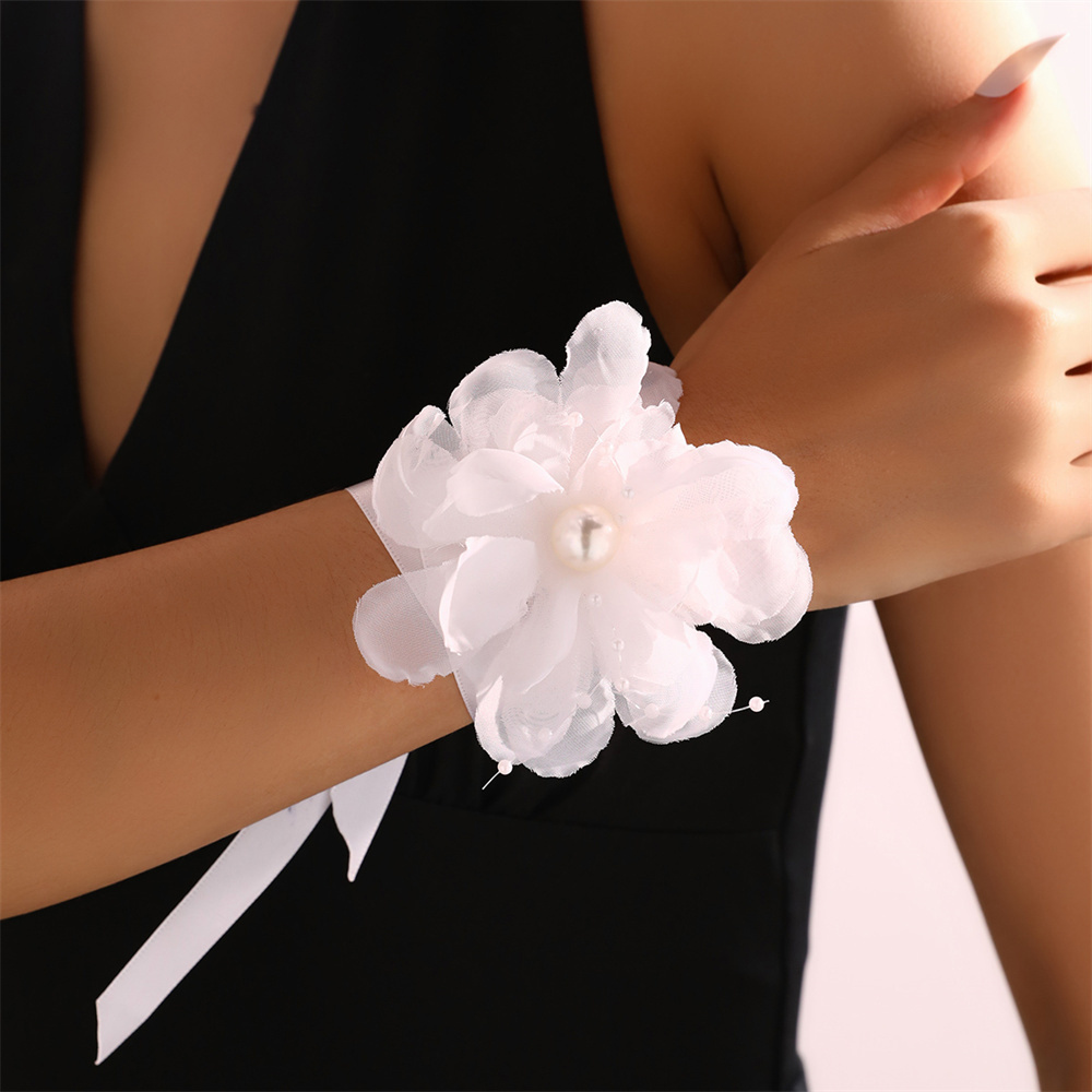 Bracelet de Mariage Élégant Pour Poignet de Fleurs Artificielles Et  Décoré D'une Perle Avec Un Ruban Haut de Gamme Pour