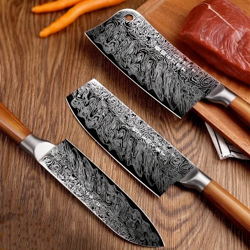 Kitchen Knives, Sharp Kitchen Knife, Damascus Pattern Fruit Knife, Small  Meat Knife, Boning Knife, Portable For Home And Outdoor Cooking - Temu