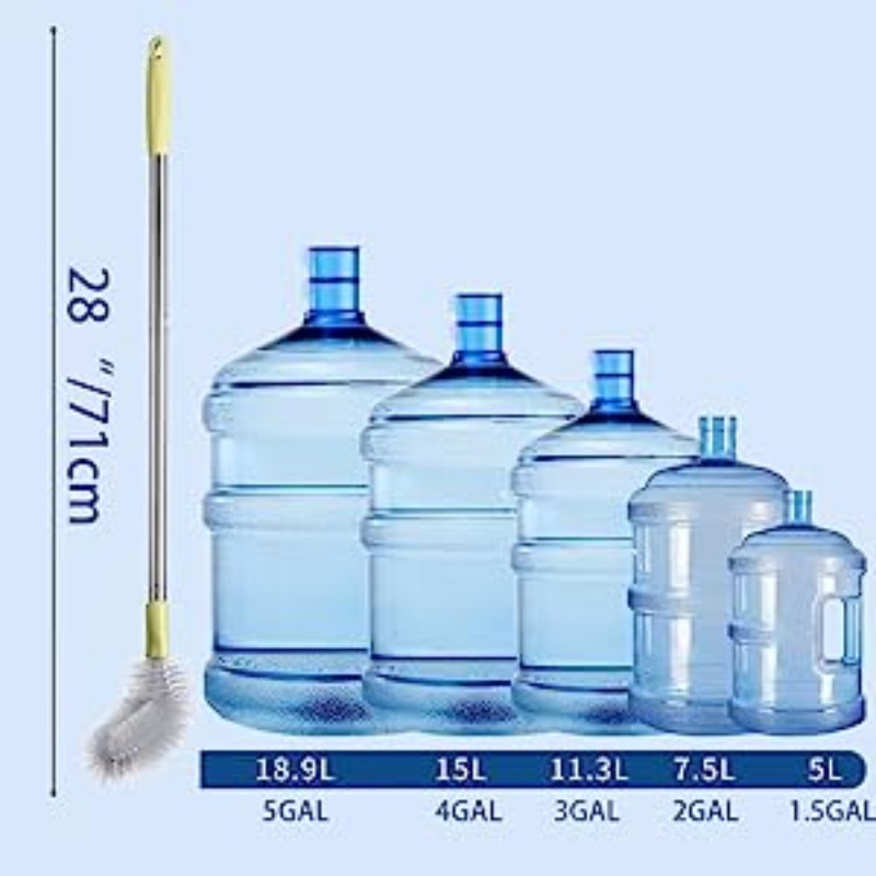 5 Gallon Water Bottle Cleaning Brush Nylon Bristles & Stainless Steel  Handle