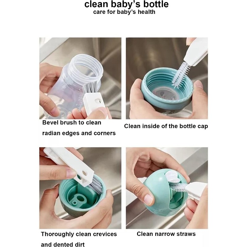 3 in 1 Tiny Bottle Cup Lid Detail Brush Straw Cleaner Tools  Multi-Functional Crevice Cleaning Brush, Cleaning Brush for Bottles Clean  Brushes for