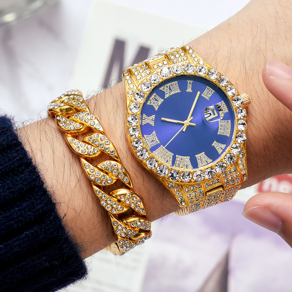 Reloj Dorado con Pulsera en Oro Acero Inoxidable Set 2 Relojes Para Mujer  Hombre