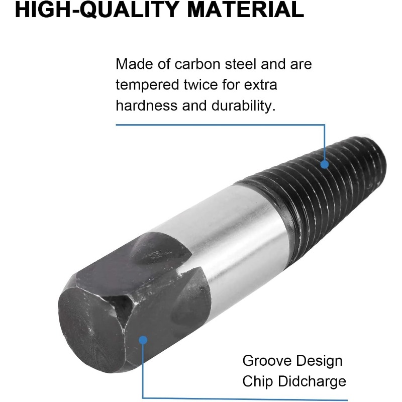  Juego de extractor de tornillos, juego de extractor de tubos de  agua rotos, kit de extractor de tornillos dañados de acero al carbono,  larga vida útil para pernos para quitar tornillos