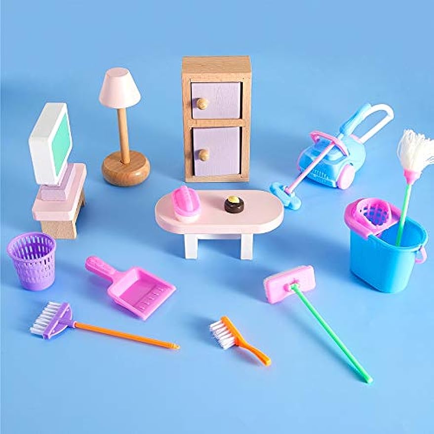  18 Pieces Dollhouse Cleaning Supplies Mini Cleaning Toys  Miniature Mop Dustpan Bucket Brush Mini Cleaning Tools Pretend Play  Dollhouse Furniture Garden Accessories Toys for Dolls : Toys & Games