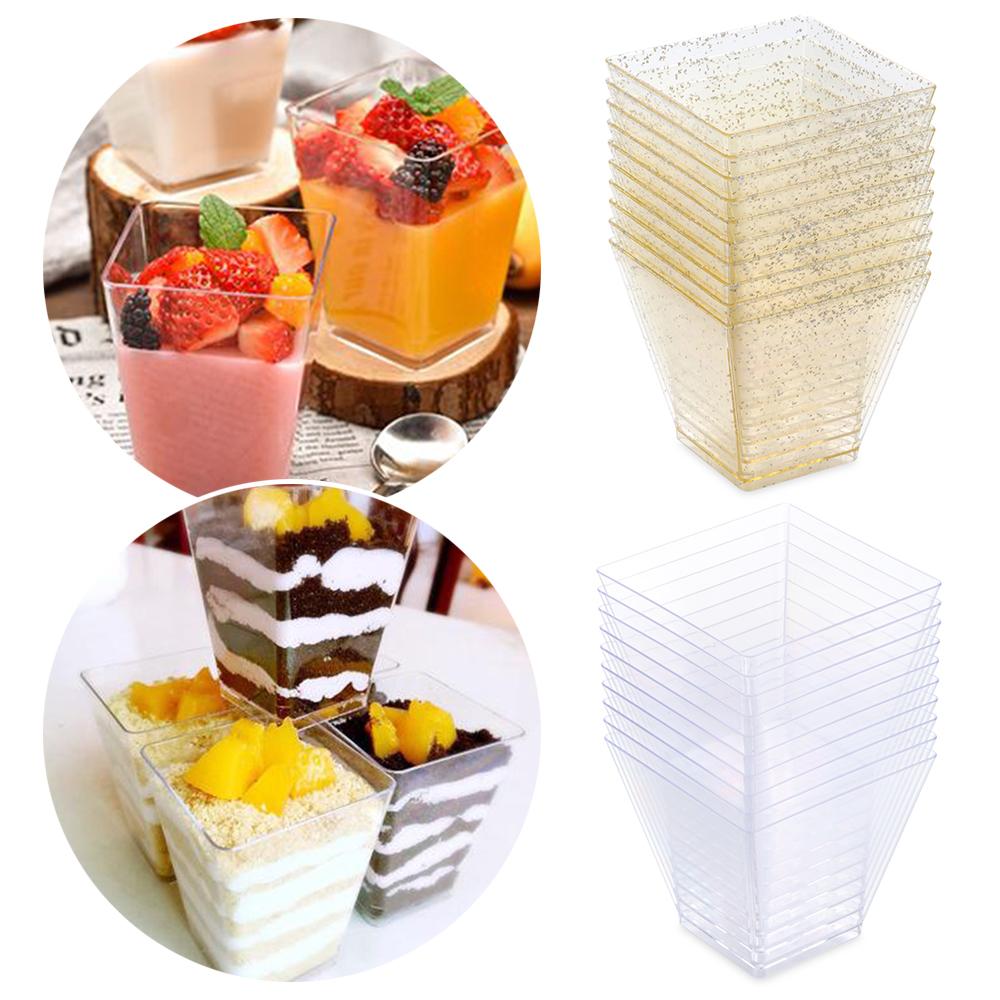 100 Sets - 5.5 oz. Plastic Clear Portion Cups, Snack / Yogurt /Parfait/ Pudding / Souffle /Dessert Cups, Disposable Containers with Lids 5.5oz.