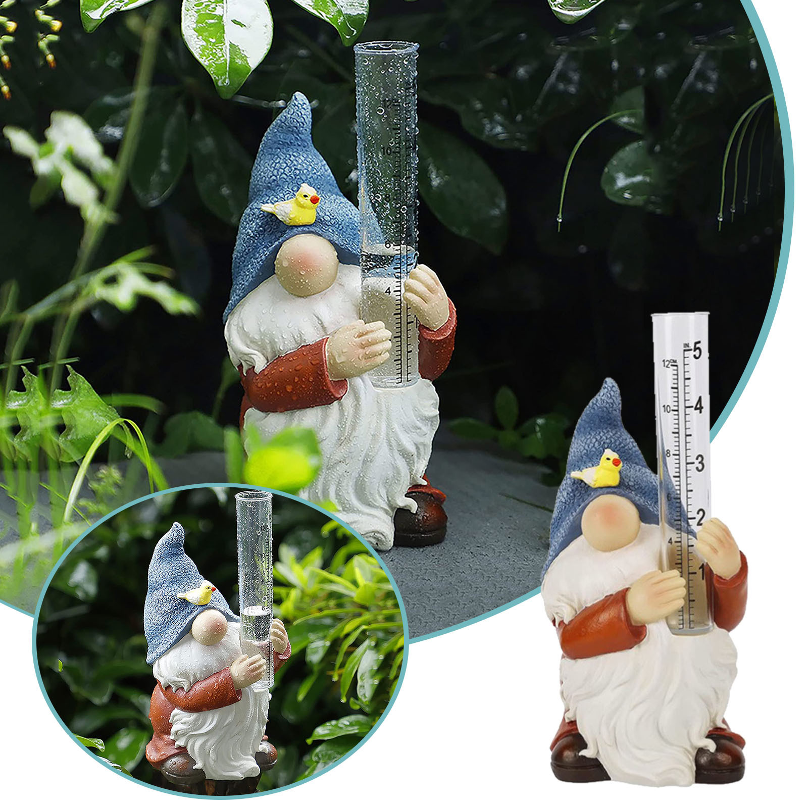 Décoration de statue de jardin de pluviomètre avec deux tubes de  pluviomètre en verre, jauge d'eau sculpturale en résine peinte à la main  pour