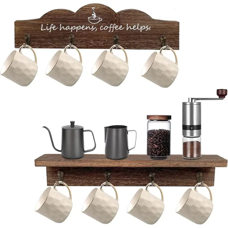 Wood Coffee Cup Shelf for 16 to 48 Mugs Been There Mug Collection Display