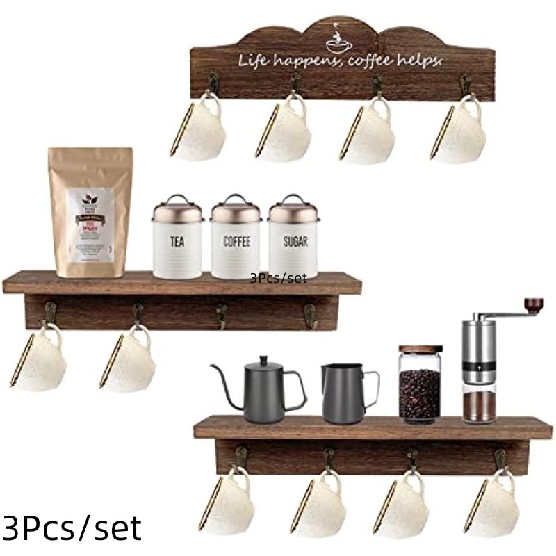 3pcs Set Coffee Cup Holder With Sturdy Hooks, Mug Organizer, Mug Display  Holder, Mug Rack For Farmhouse Kitchen Decorations, Coffee Station Decor,Cof