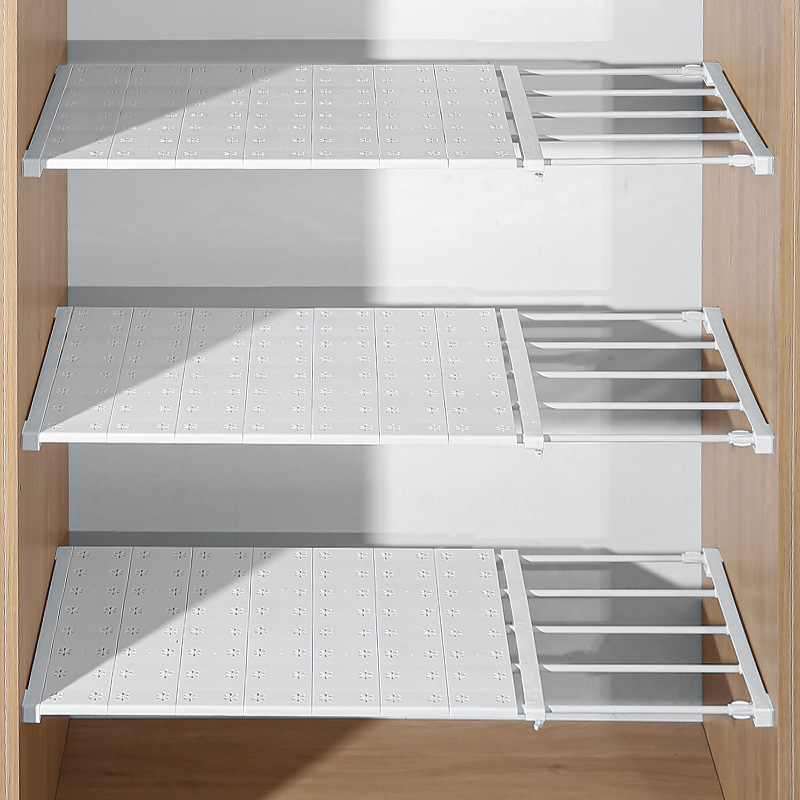 Tension Shelf & & Rod Expandable Adjustable Storage Rack Separator,Closet Tension Shelf Adjustable Closet Storage Rack Divider Cabinet Cupboard