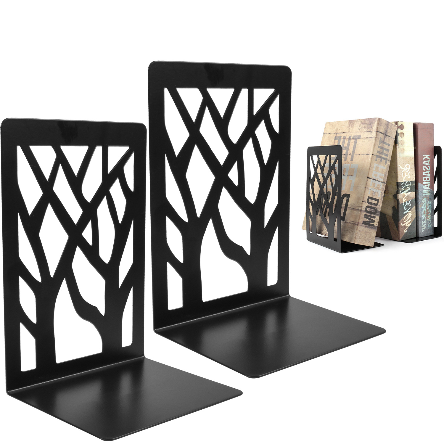 Decorative Bookends for Shelves, Book Holders with Black Metal Wire Ba –  MyGift