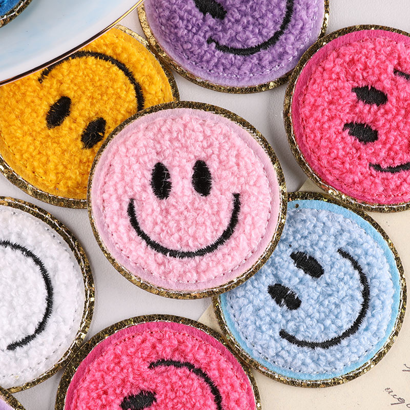 Smiling Face Embroidered Towel Patch Iron On Or Sew On Diy