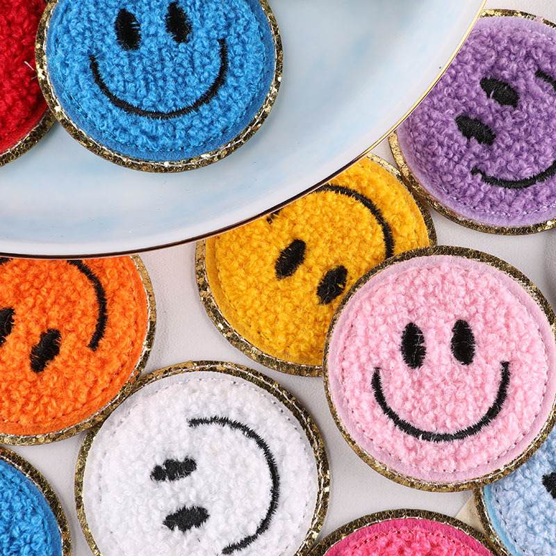 Smiling Face Embroidered Towel Patch Iron On Or Sew On Diy