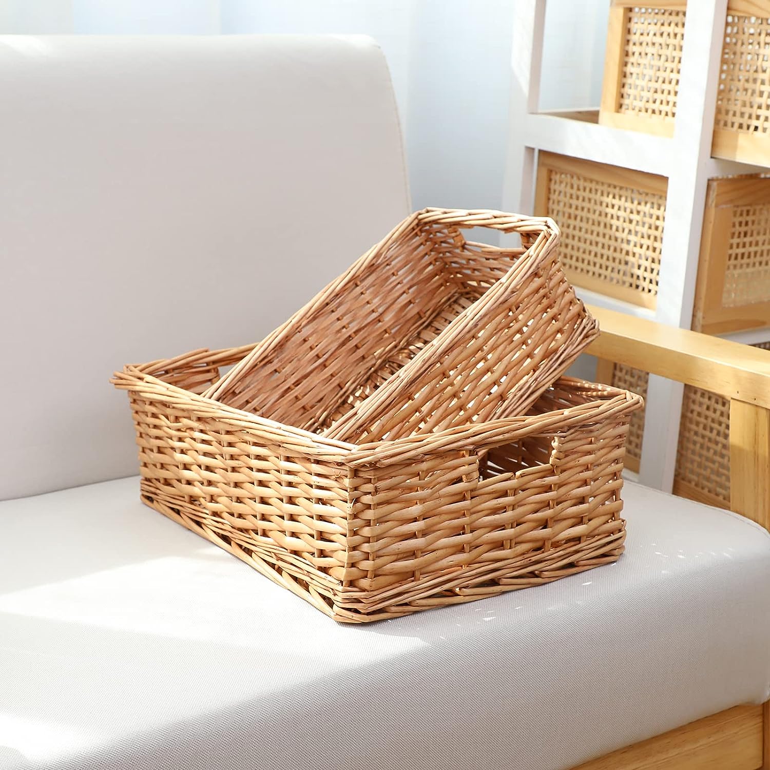 Wicker Storage Baskets for Bathroom, Rattan Rectangular Storage