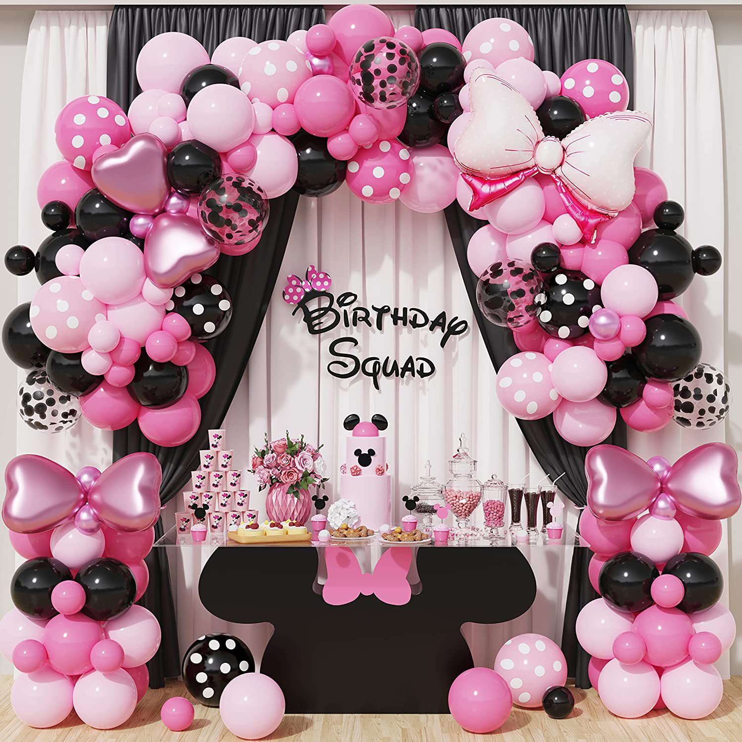 Cortina de flecos metálicos de oropel para fiesta de color rosa intenso,  color negro y rosa intenso, para mujeres, niñas, cumpleaños, graduación