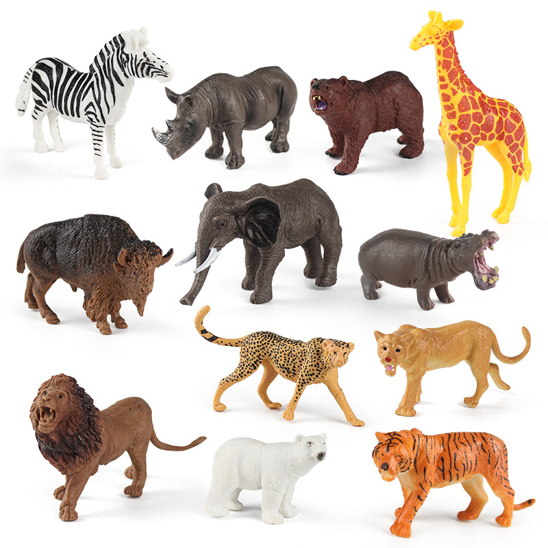 Kripyery 12 Pieces/Set of Animal Figures, Mini Simulation  Animal Model Sets Wear Super Feel Good Lion Tiger Giraffe Rhinoceros Doll 3  Years and Older Boys and Girls Toddlers Toys Gifts 12pcs