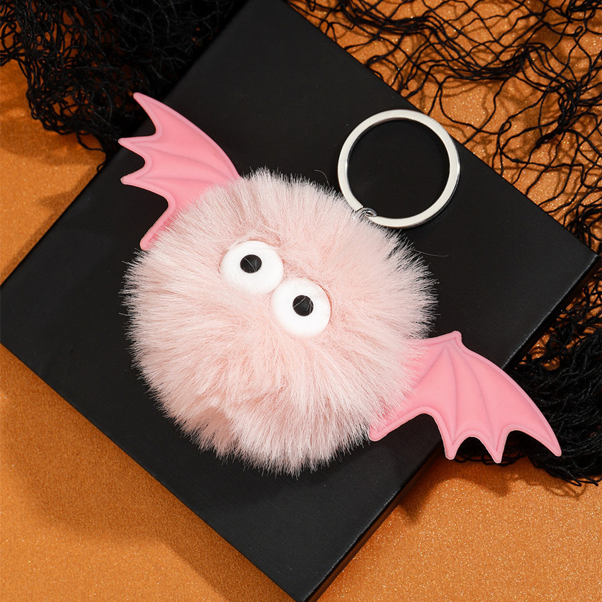 Creative Dark Keychain Halloween Bat Soft Pom Pom Animal Car