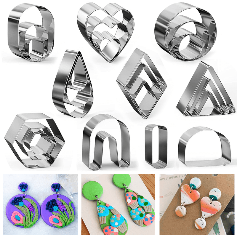 24Pcs Polymer Clay Cutters,10 Shapes Clay Cutters with Earring