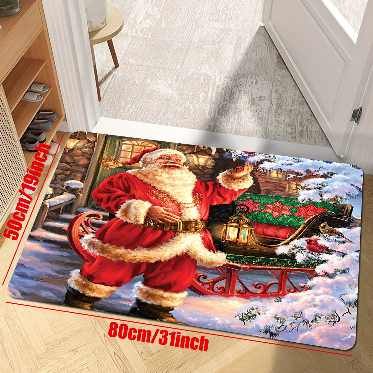 Christmas Deer Carpet, Christmas Rug Runner, Large Christmas Mats