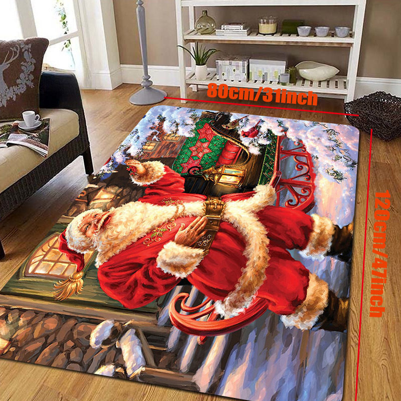 1pc Santa Claus Print Rug Merry Christmas Kitchen Rug Entrance Rug  Christmas Decor Room Decor Home Decor 50x80cm/19x31 Inch 80x120cm/31x47  Inch 120x16