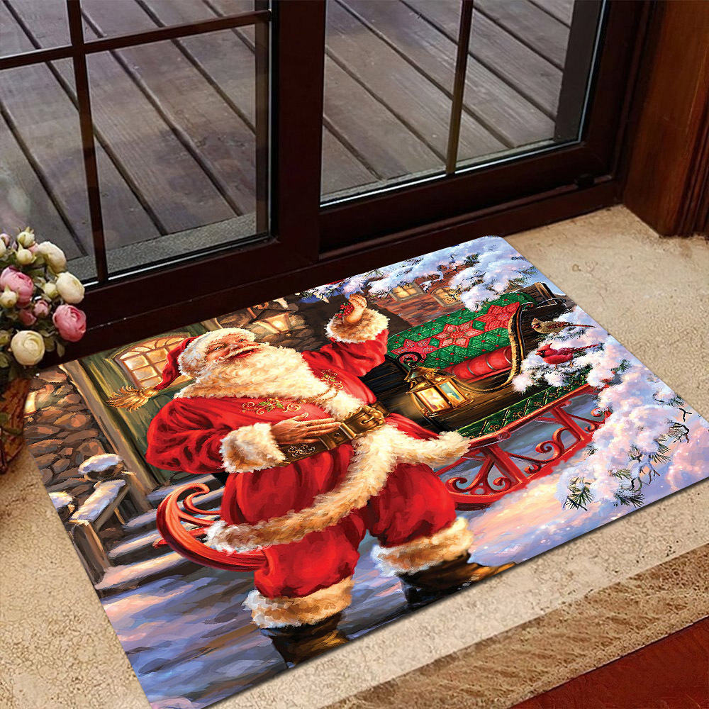 Santa Claus Print Rug Merry Christmas Kitchen Rug Entrance - Temu