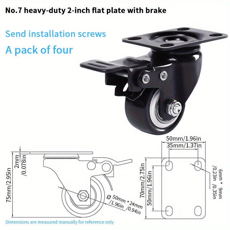4 Ruote Girevoli Per Impieghi Gravosi, Tipi Multipli Da 3,81 Cm/5,08 Cm,  Ruote Girevoli Fisse, Ruote Con/senza Freno, Ruote Con Bloccaggio Senza