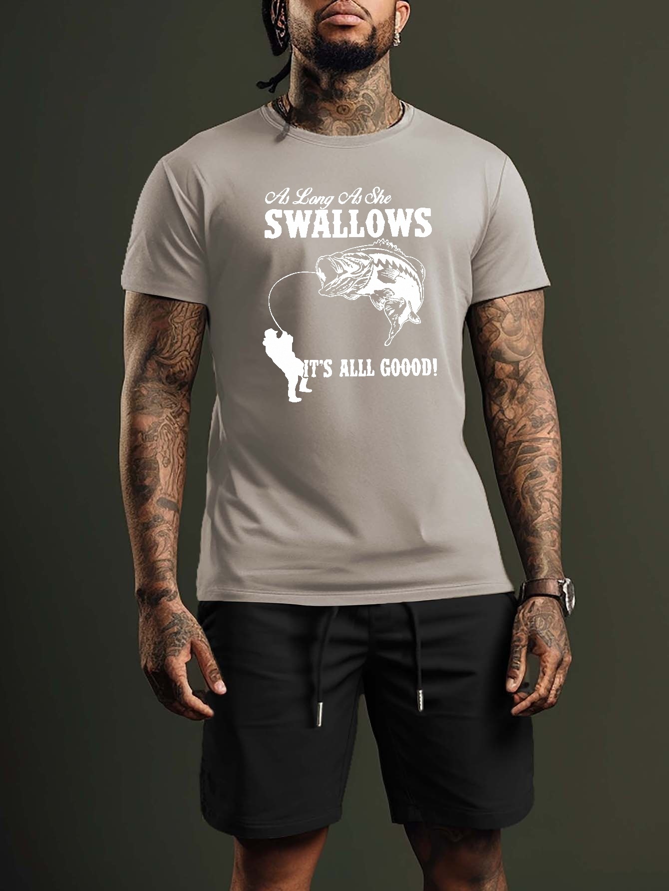 Plus Size Men's Fish swallows Graphic Print T shirt Shorts - Temu