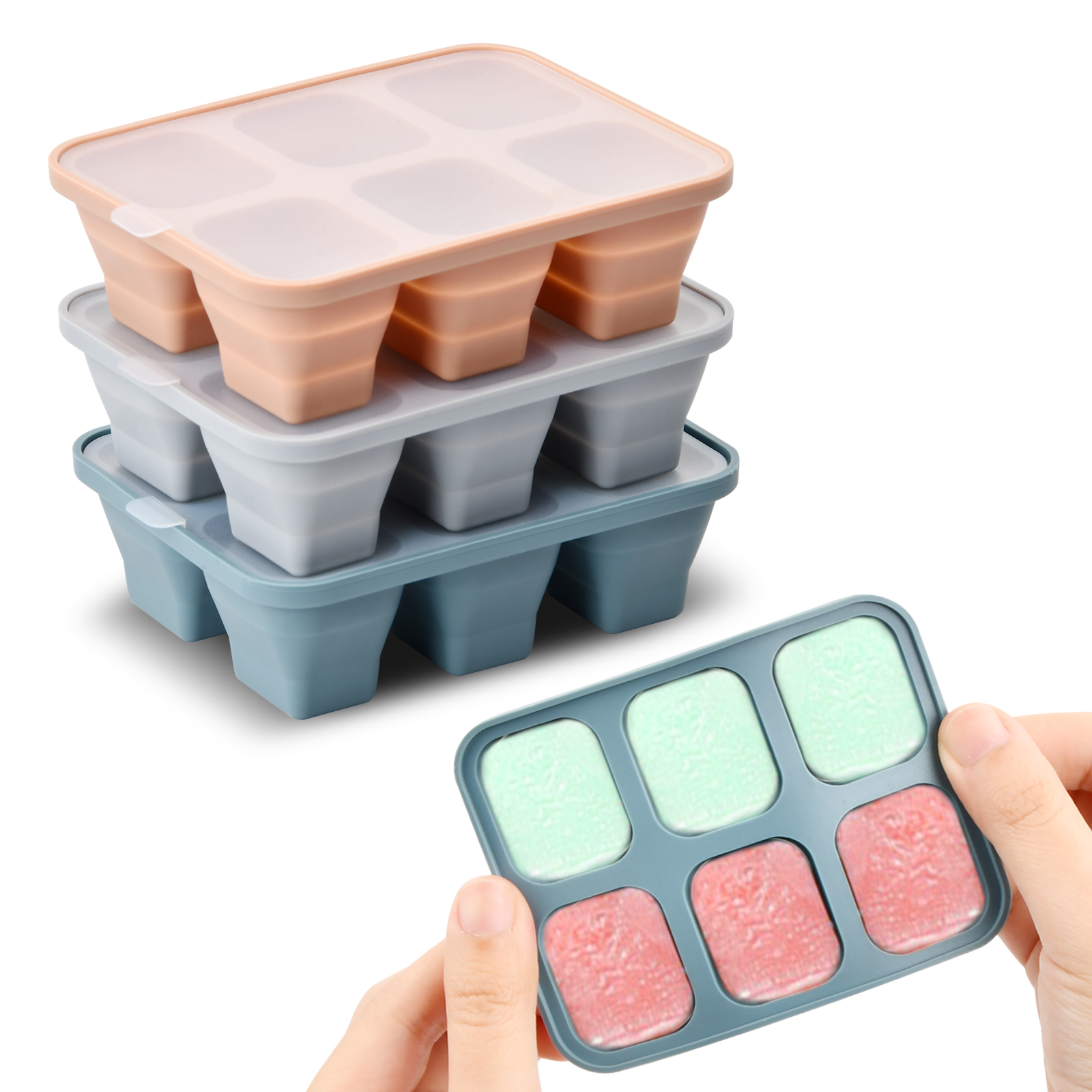 Silicone Freezing Tray, 4-Grids Extra-Large with Lid for Sauce